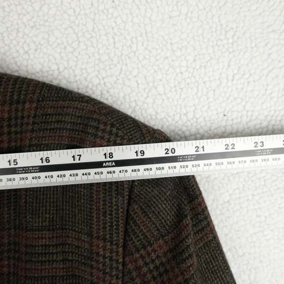 Vintage Blazer Mens 46R Brown Red Glen Check Alpaca Wool Two Button Business - Picture 7 of 15